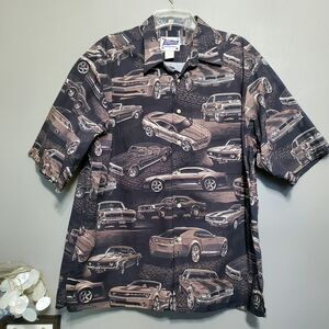 Reyn Spooner Eddy Y Hawaiian Camp Shirt Mens Size XL Chevy Camaro Brown Black